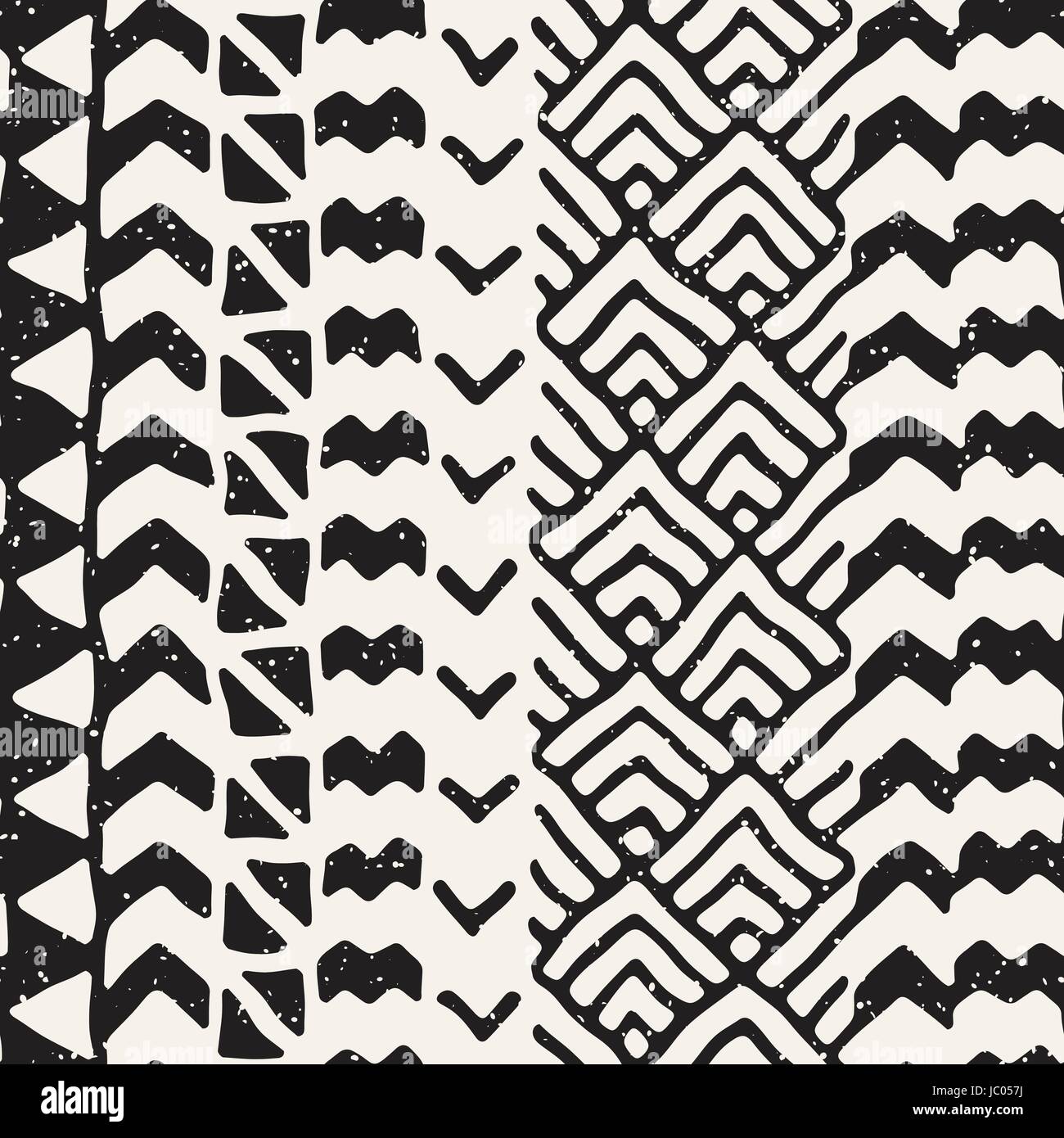 Black and white tribal vector seamless pattern with doodle elements ...