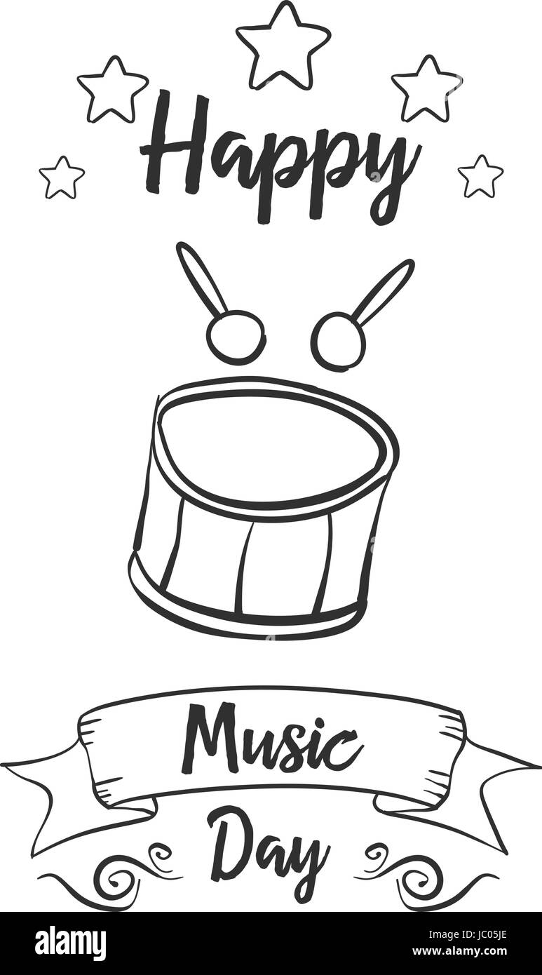 Happy music day hand draw card style vector art Stock Vector Image