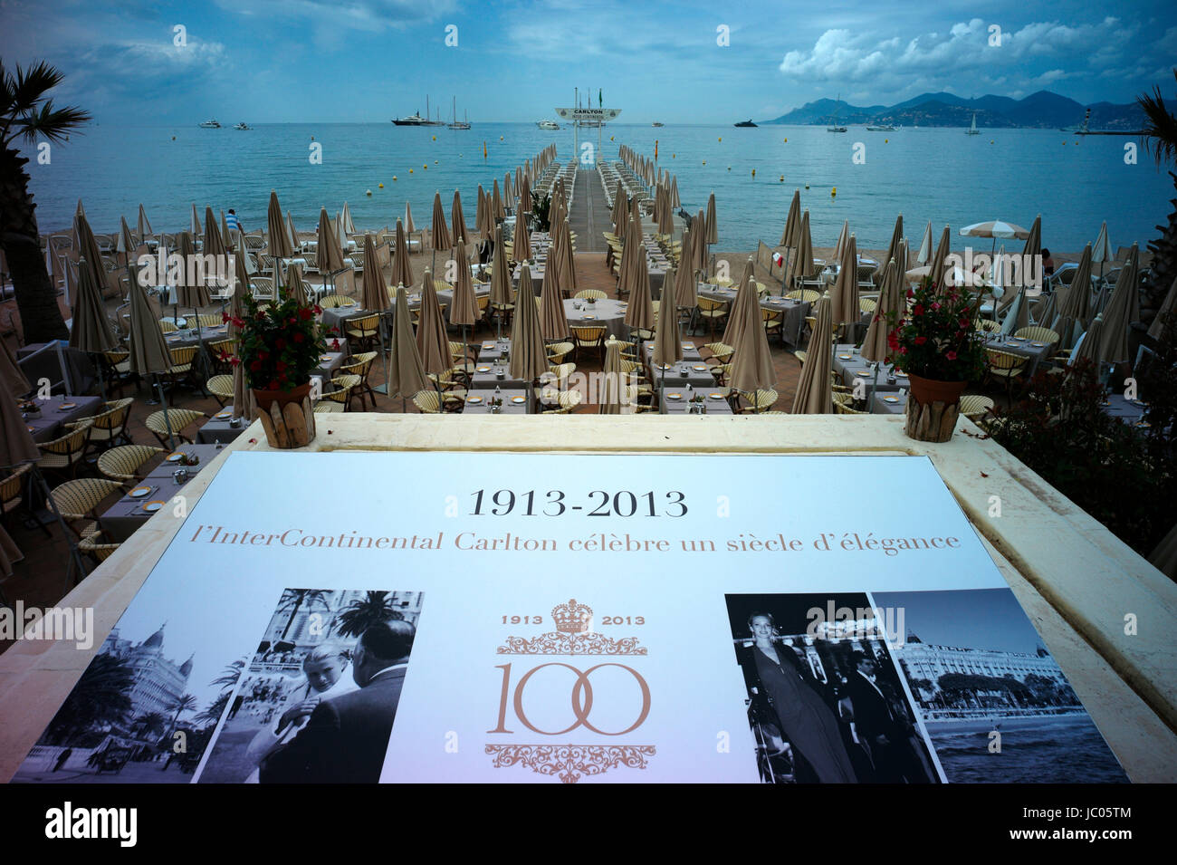 CANNES FRANCE FRENCH RIVIERA CARLTON HOTEL PIER 100 YEARS CELEBRATION - CANNES CROISETTE © Frédéric BEAUMONT Stock Photo