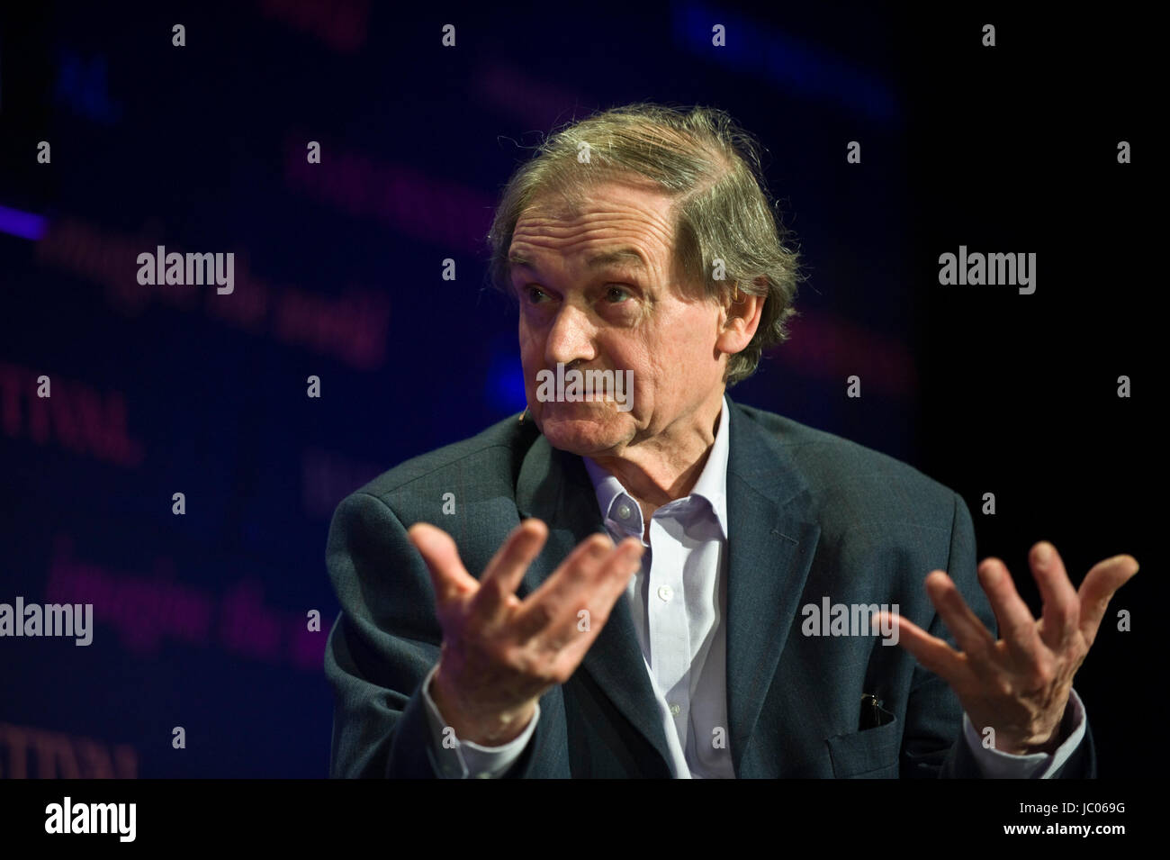 Roger Penrose theoretical physicist speaking on stage at Hay Festival of Literature and the Arts 2017 Hay-on-Wye Powys Wales UK Stock Photo