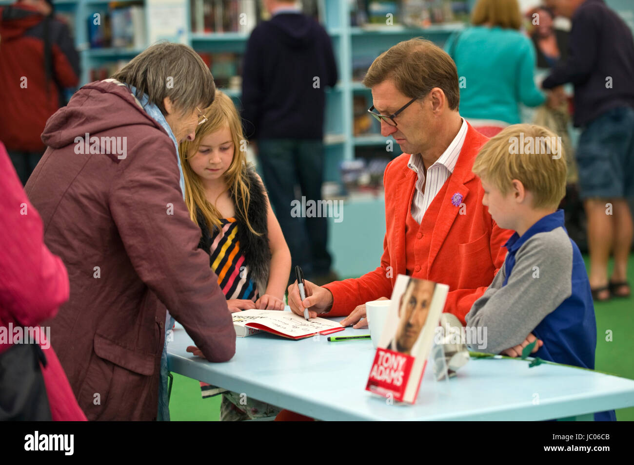 Tony Adams former Arsenal & England footballer signing books for fans in the bookshop at the annual Hay Festival of Literature and the Arts 2017 Hay-on-Wye Powys Wales UK Stock Photo