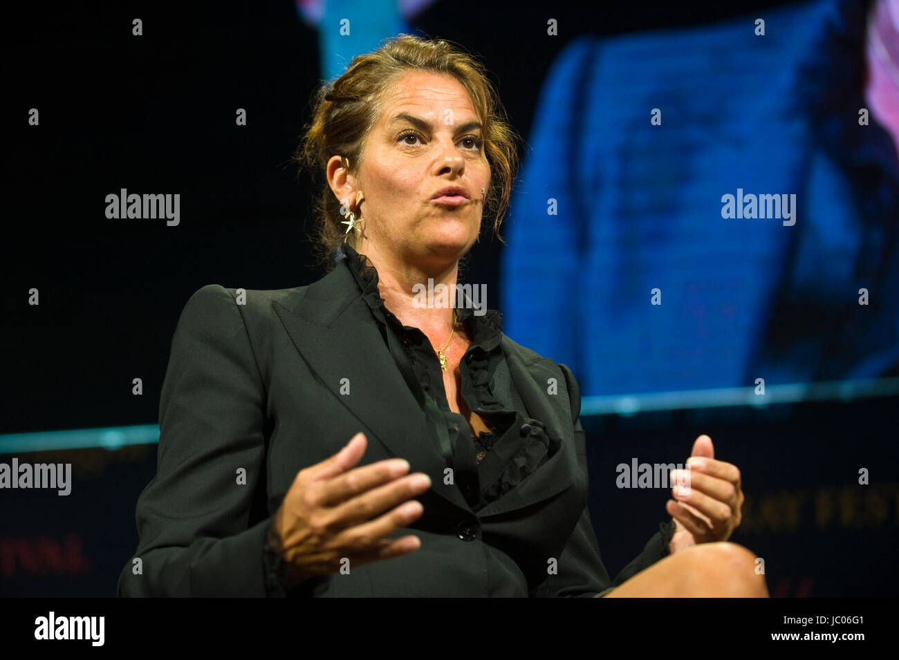 Tracey Emin artist speaking on stage at Hay Festival 2017 Hay-on-Wye Powys Wales UK Stock Photo