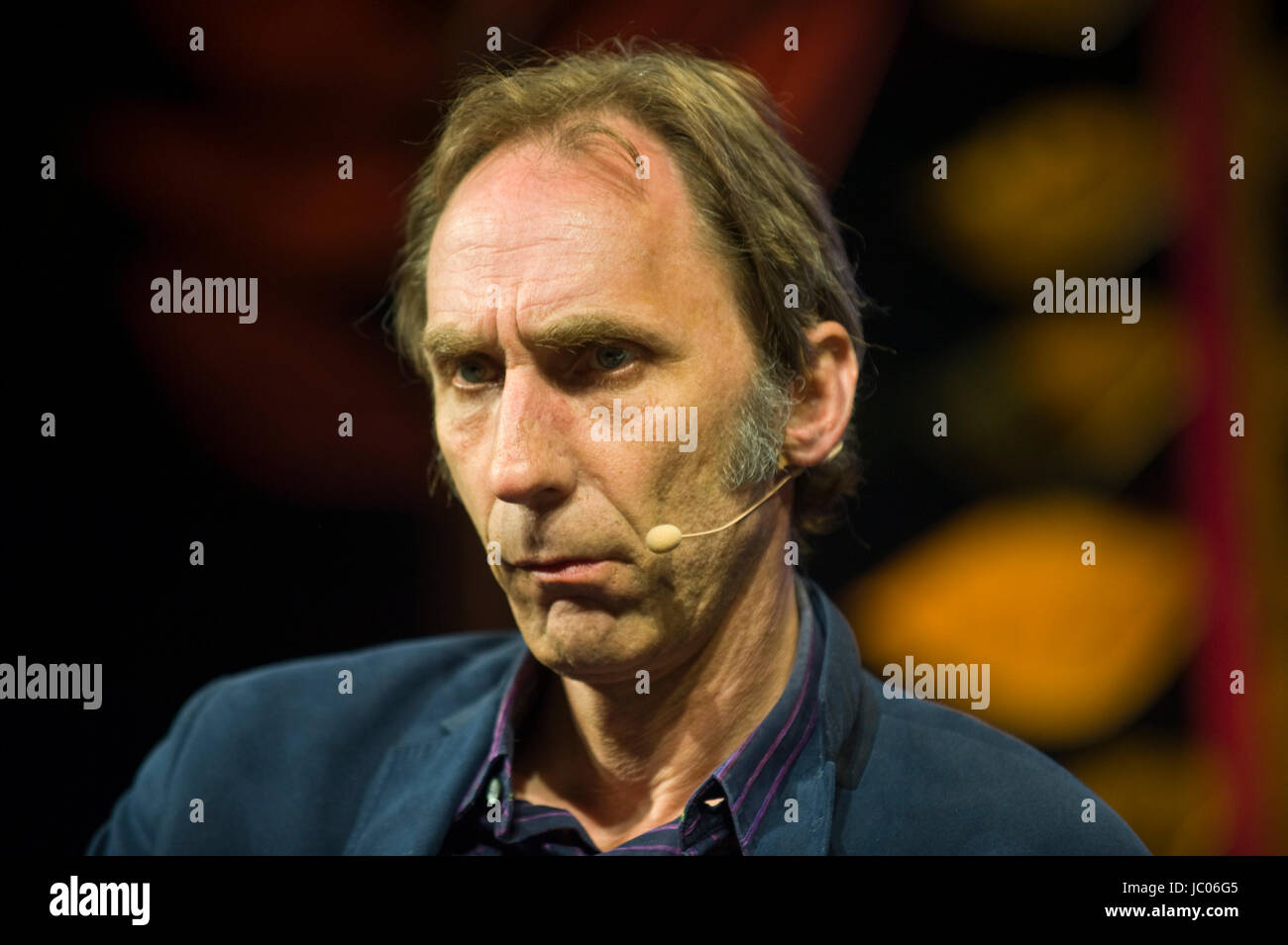 Will Self novelist speaking on stage at Hay Festival 2017 Hay-on-Wye Powys Wales UK Stock Photo