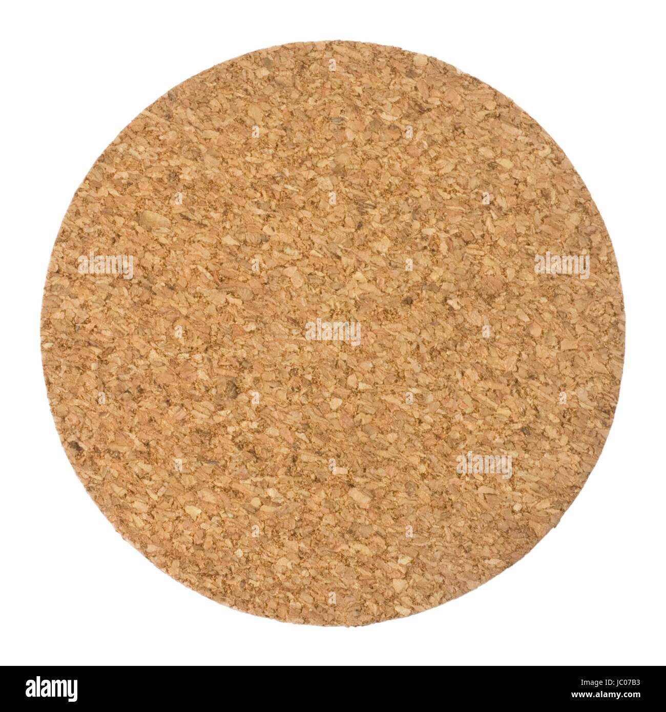 Background Pattern, Brown Round Cork Coaster Isolated on A White Background. Stock Photo