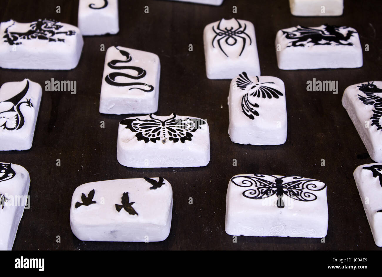 Stones with drawing for tattooing, design and fashion Stock Photo