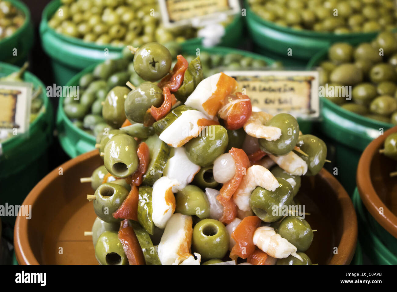 Banderilla of olives and peppers, food and pickles Stock Photo Alamy