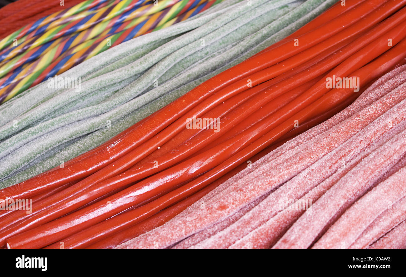 Licorice jelly beans Store sugar, unhealthy food and sweets Stock Photo