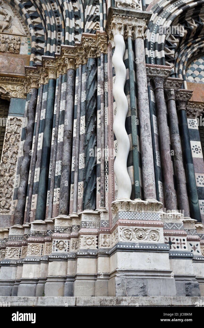 Ornate Pillars of Saint Lawrence (Lorenzo) Cathedral in Genoa, Italy