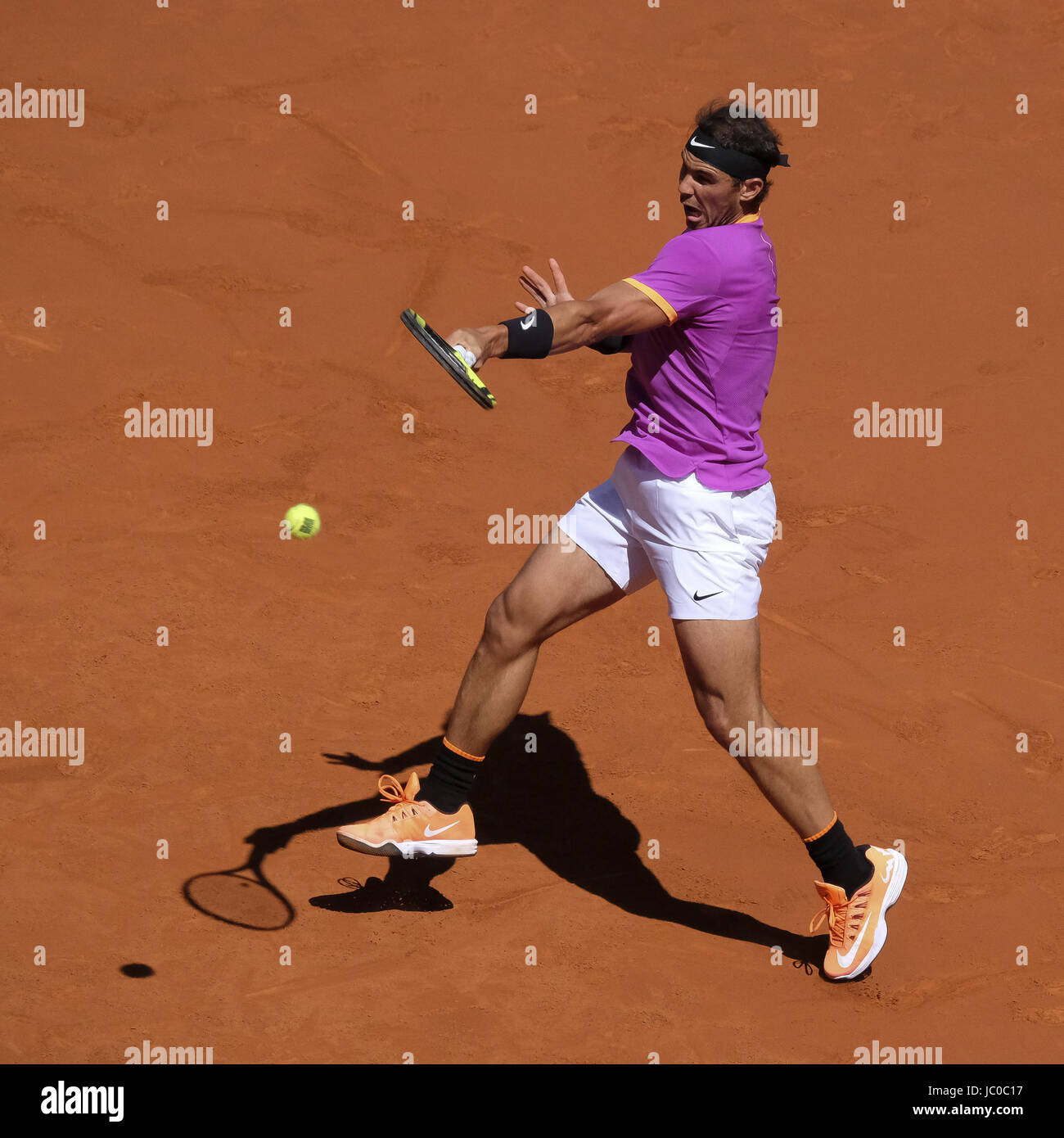 Rafael Nadal of Spain in action against Novak Djokovic of Serbia during the Semifinals day 8 of the Mutua Madrid Open Tennis at La Caja Magica  Featuring: Rafael Nada Where: Madrid, Spain When: 13 May 2017 Credit: Oscar Gonzalez/WENN.com Stock Photo