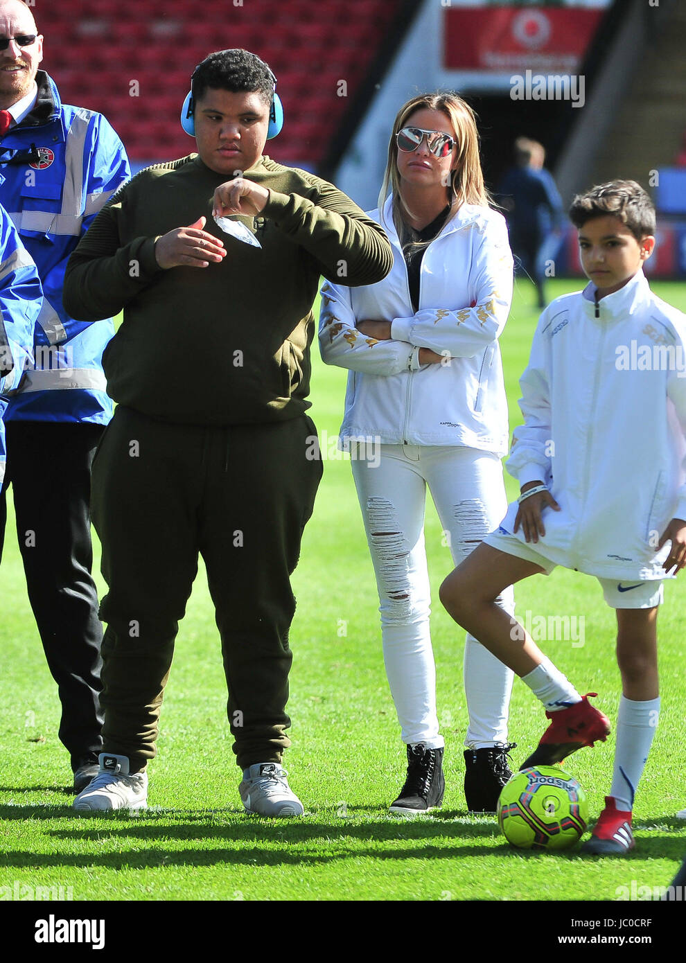 Katie Price and Shayne Ward managed a team each at Banks stadium,Walsall. the charity game was in aid of Compton Hospice.  Featuring: Katie Price Where: Liverpool, United Kingdom When: 13 May 2017 Credit: Tim Edwards/WENN.com Stock Photo