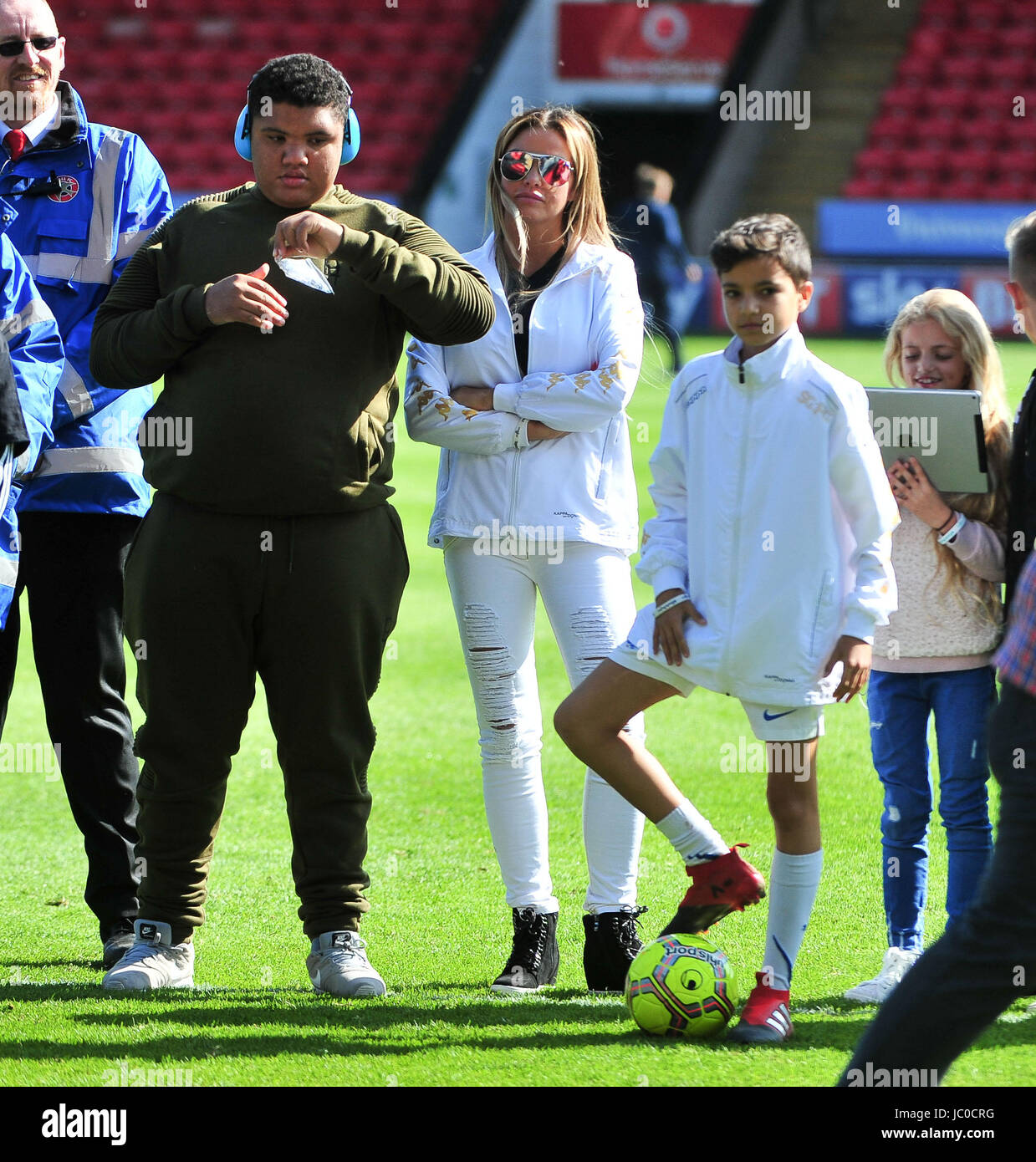 Katie Price and Shayne Ward managed a team each at Banks stadium,Walsall. the charity game was in aid of Compton Hospice.  Featuring: Katie Price Where: Liverpool, United Kingdom When: 13 May 2017 Credit: Tim Edwards/WENN.com Stock Photo