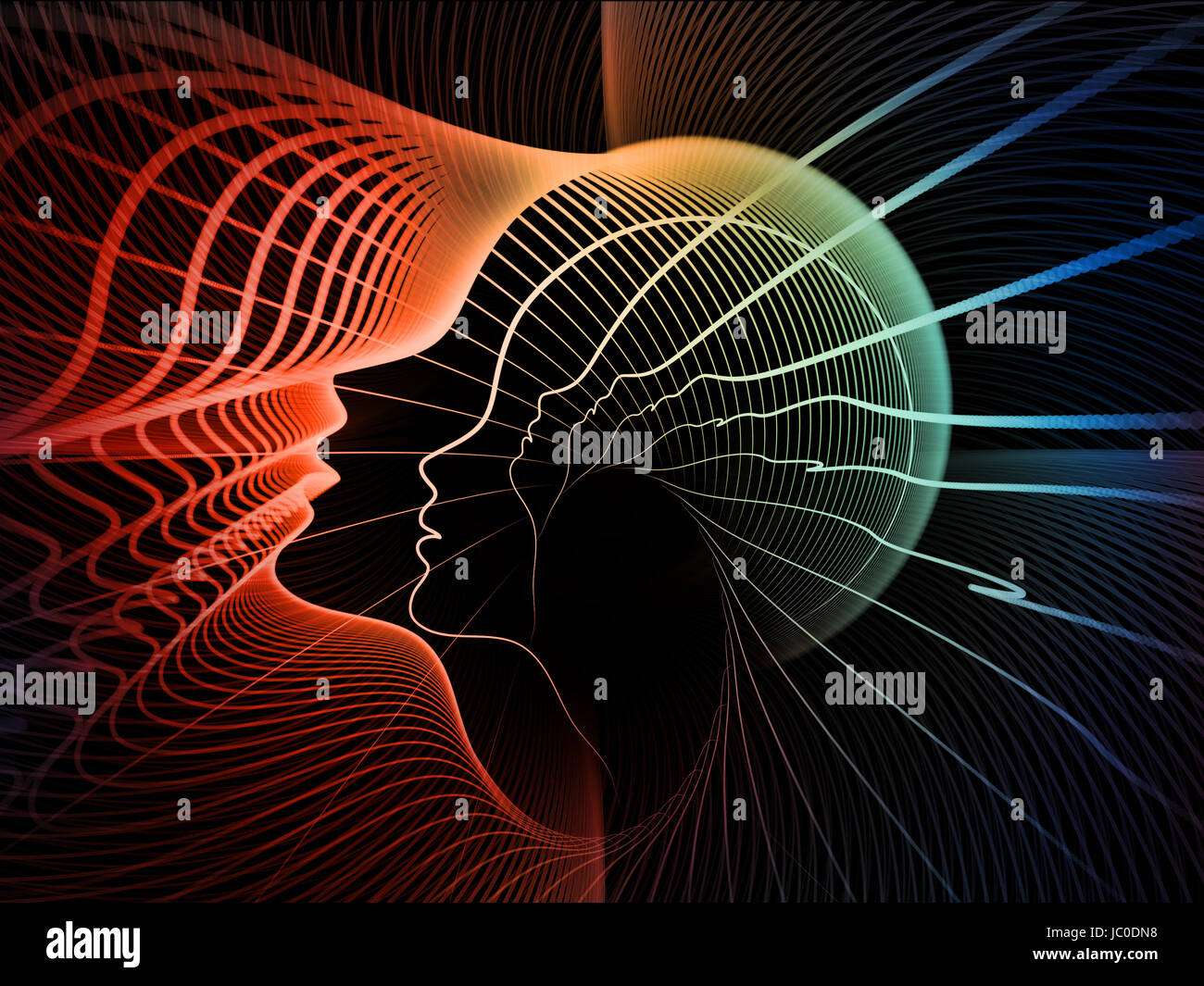 Geometry of Soul series. Composition of profile lines of human head suitable as a backdrop for the projects on education, science, technology and graphic design Stock Photo