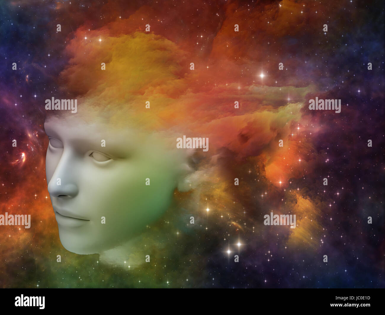 Colorful Mind series. Composition of human head and fractal colors with ...