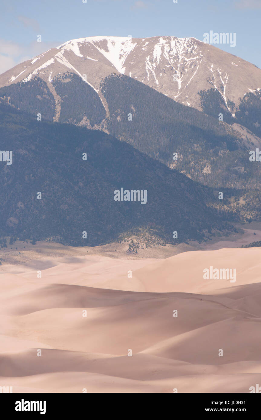 Mount Herard and the Sangre de Cristo Range from the summit of High Dune, Great Sand Dunes National Park and Preserve, Colorado, USA Stock Photo