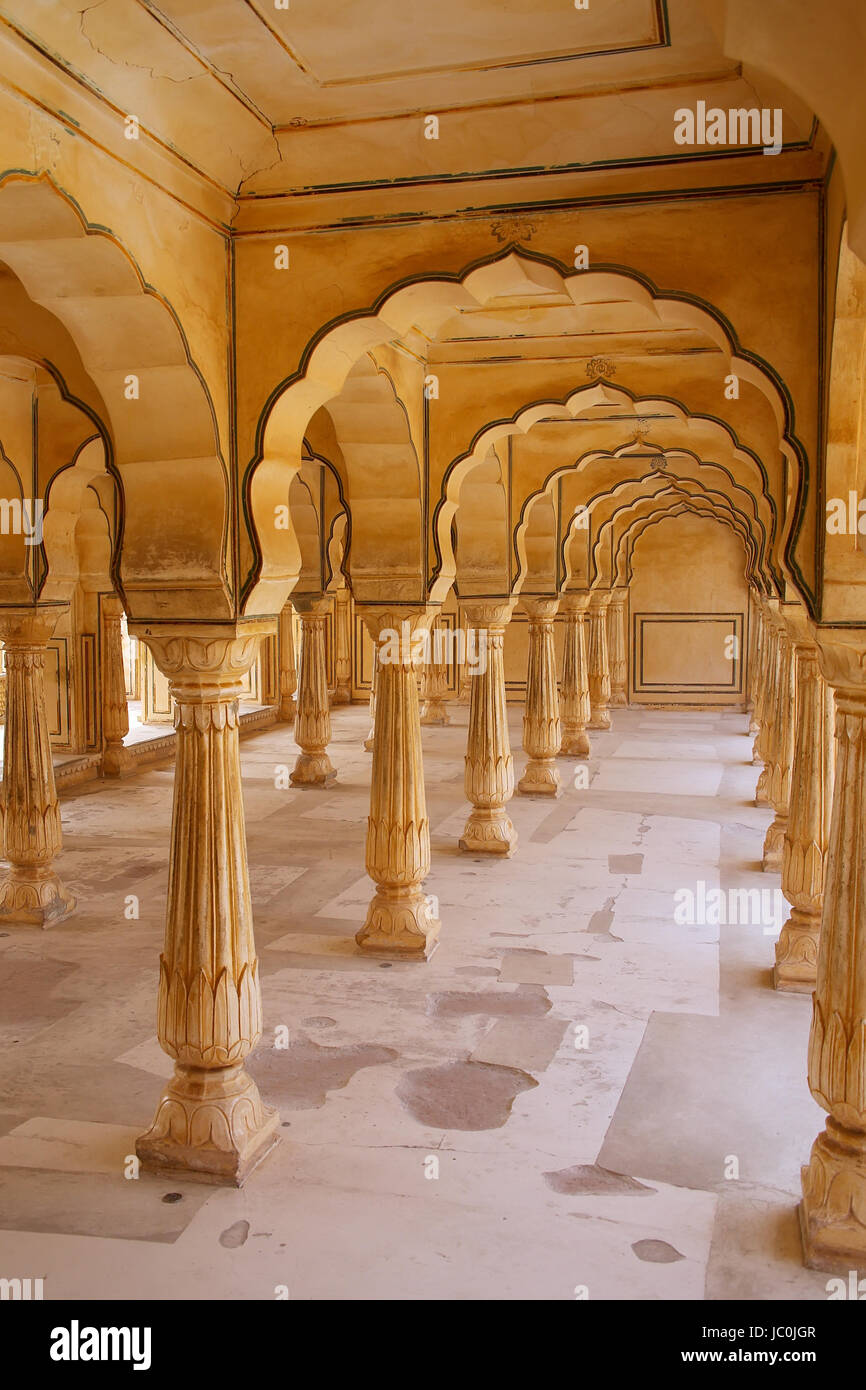 Sattais Katcheri Hall in Amber Fort near Jaipur, Rajasthan, India. Amber Fort is the main tourist attraction in the Jaipur area. Stock Photo