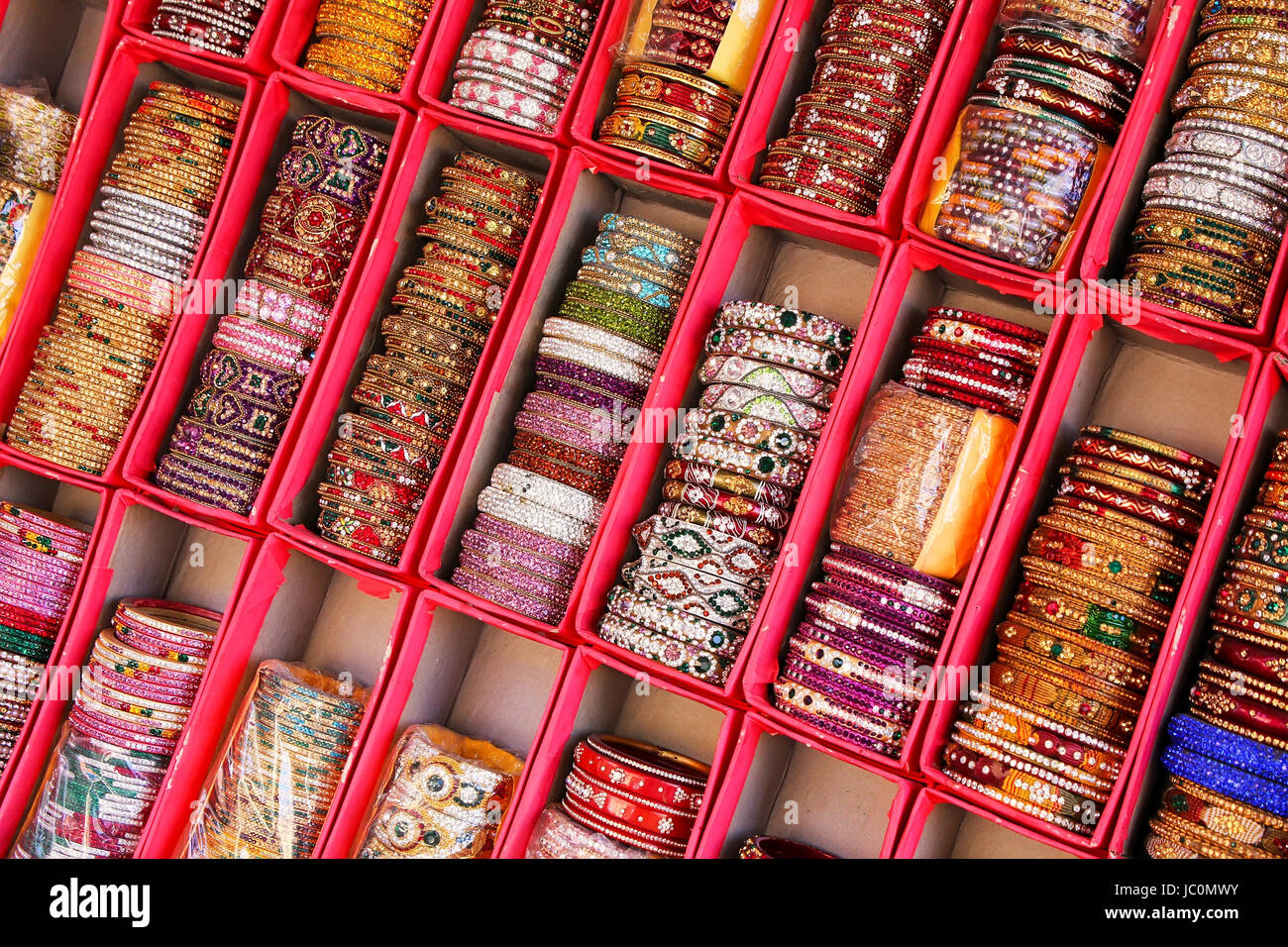 Display of colorful bangels inside City Palace in Jaipur, Rajasthan, India. Stock Photo