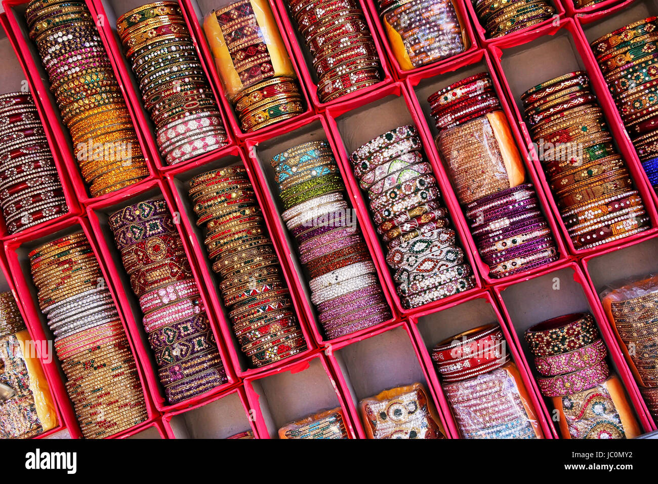 Display of colorful bangels inside City Palace in Jaipur, Rajasthan, India. Stock Photo