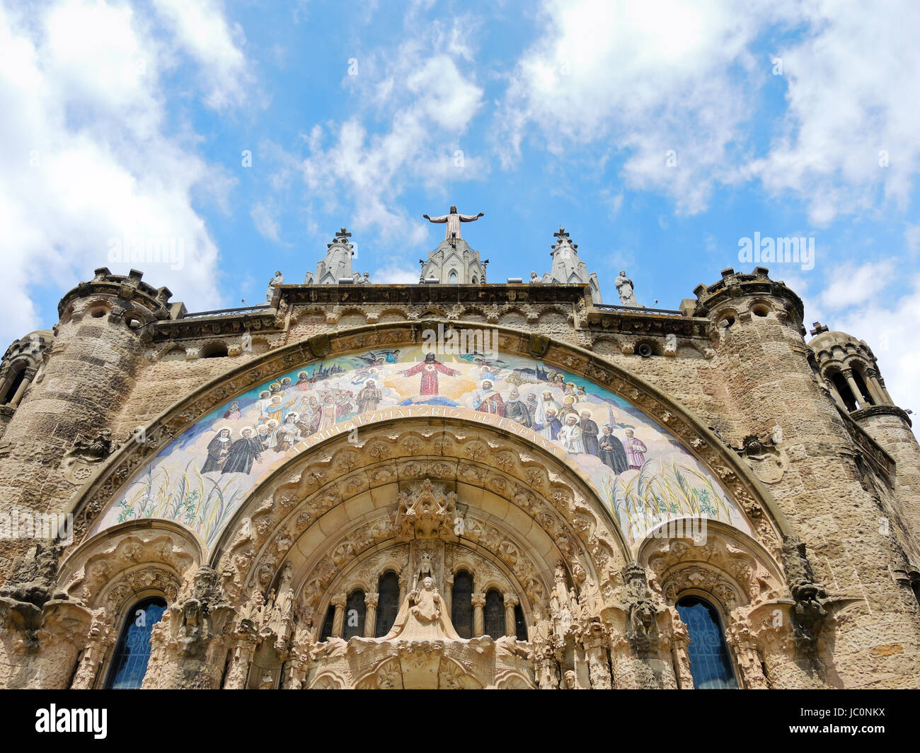 BARCELONA, SPAIN - AUGUST 14, 2013: gate of Expiatory Church of the Sacred Heart of Jesus, Barcelona, Spain. The building is the work of the Spanish Catalan architect Enric Sagnier. Stock Photo