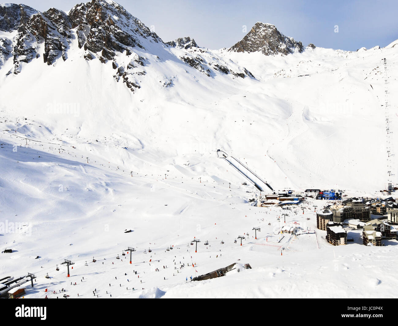 village Tighnes between snow mountains in Paradiski region, Val d'Isere -  Tignes , France Stock Photo - Alamy