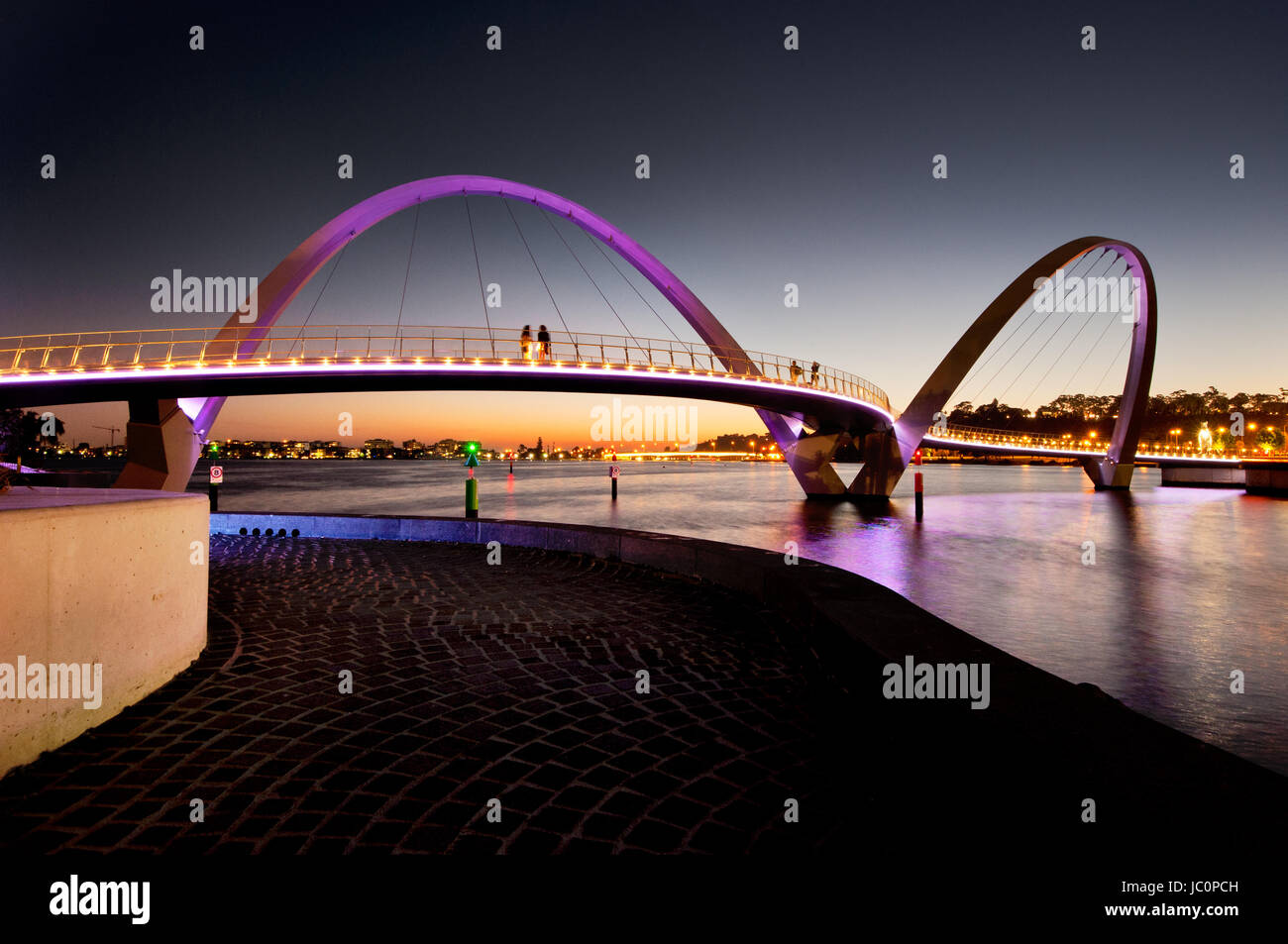 Evening mood at Elizabeth Quay Bridge in the heart of Perth. Stock Photo