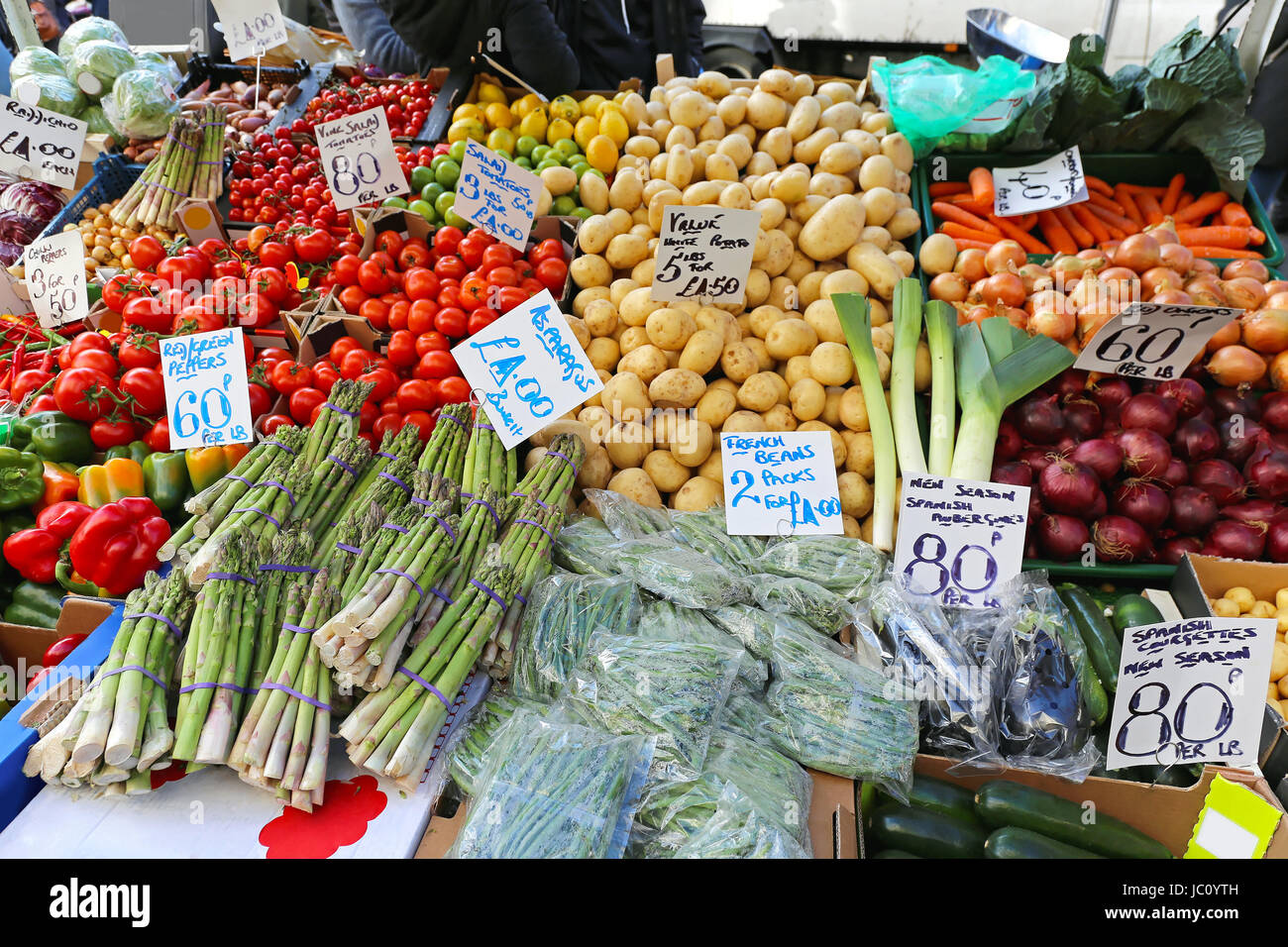 Fresh vegetables variety at farmers market stall Stock Photo - Alamy