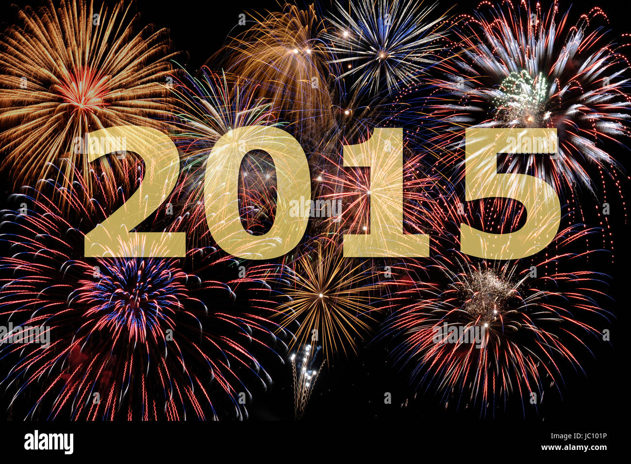 Neujahr 2015 mit großem Silvester-Feuerwerk Stock Photo