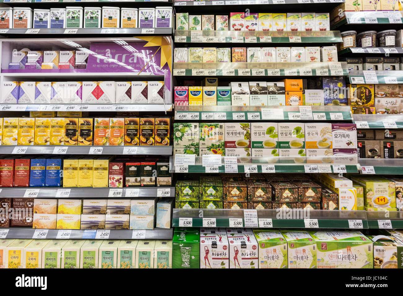 SEOUL, SOUTH KOREA MAY 13, 2017 Tea bags of various brands, such as