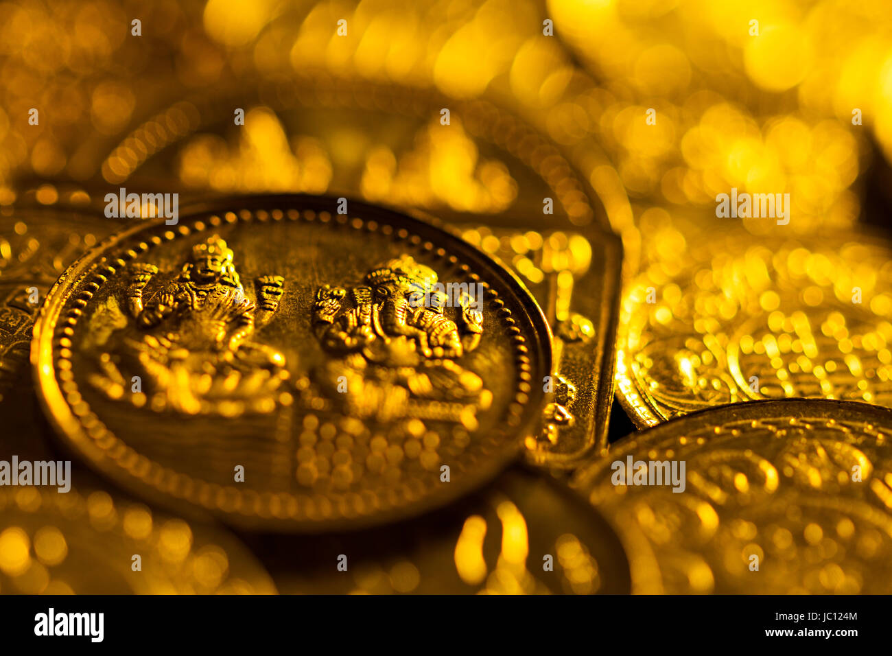 India Hindu Diwali Festival Abundance Golds Coin Laxmi-Ganesh Photo Nobody Stock Photo