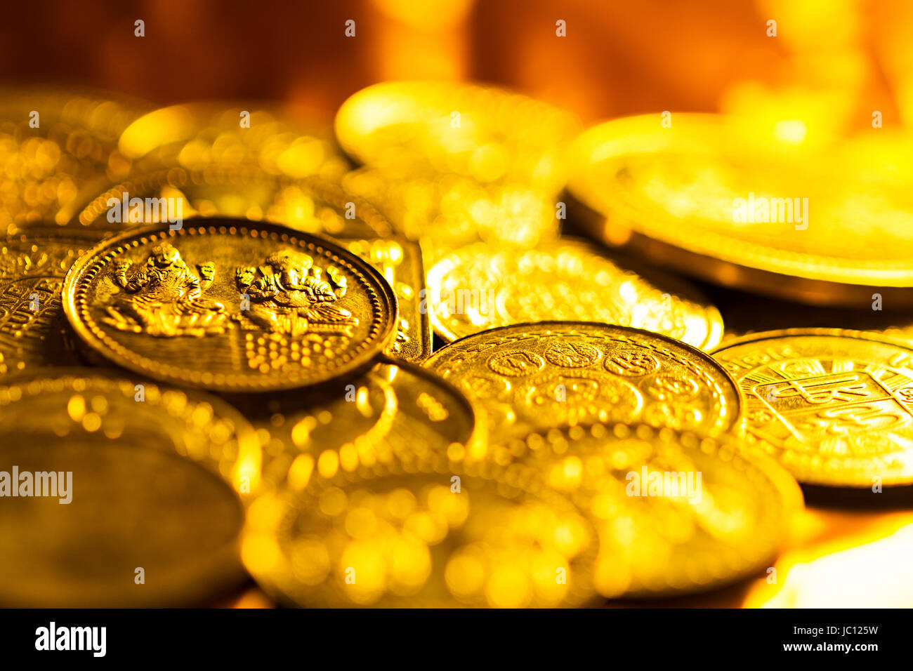 Hindu Diwali Festival Abundance Gold Coin Ganapati And Laxmi Photo Money-Concept Stock Photo