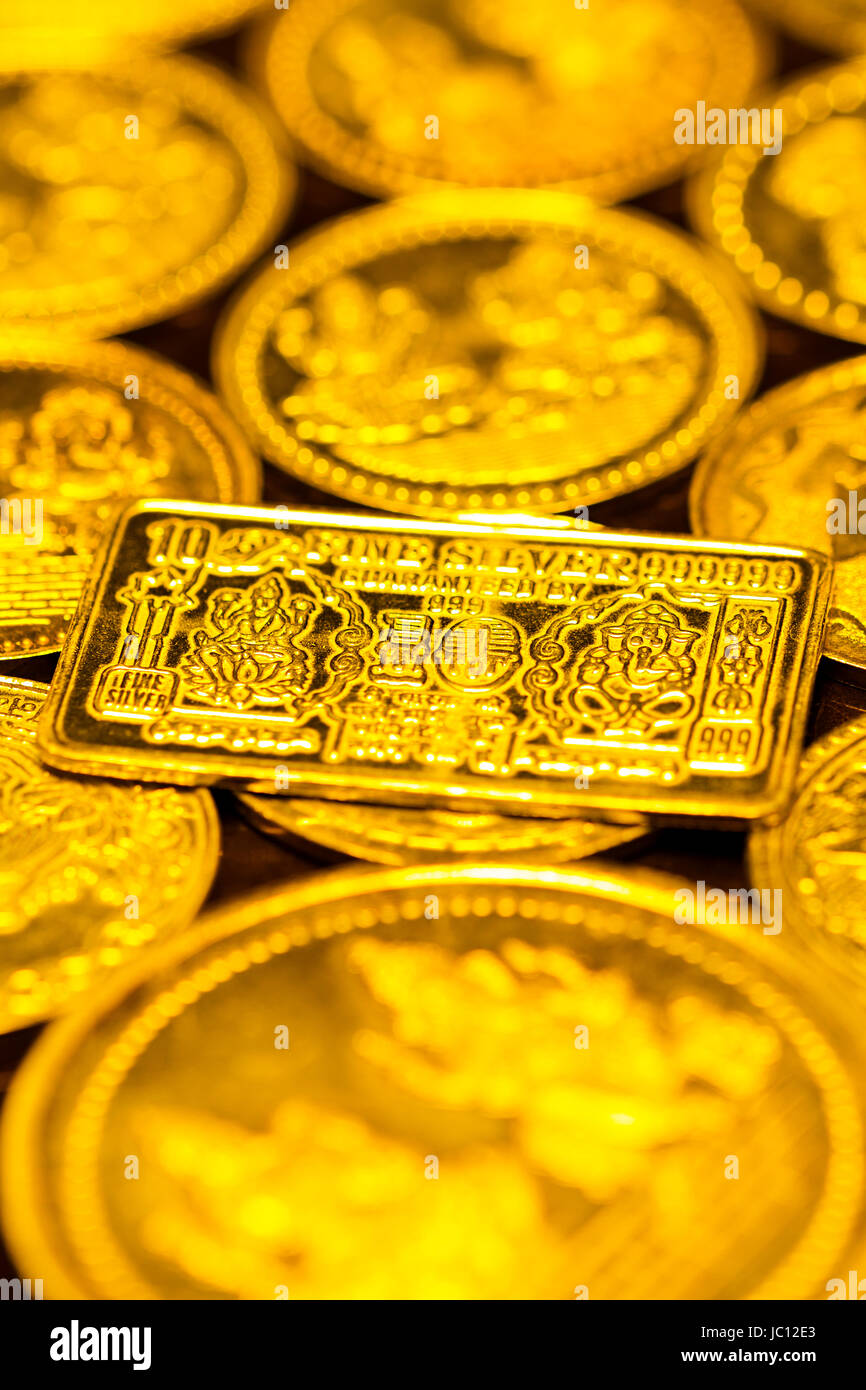 Close-up Hindu Diwali Festival Abundance Gold Coin Nobody Money-Concept Stock Photo