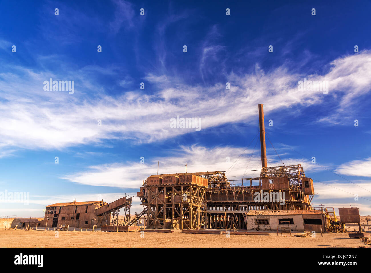 Remains of a saltpeter refinery in the UNESCO World Heritage ghost town of Santa Laura, Chile Stock Photo