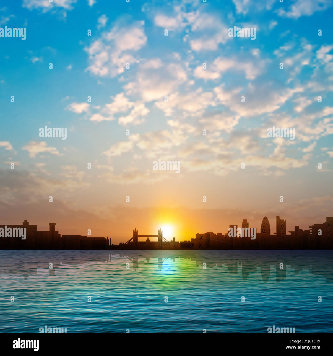 abstract nature background with silhouette of London clouds and sunrise Stock Photo