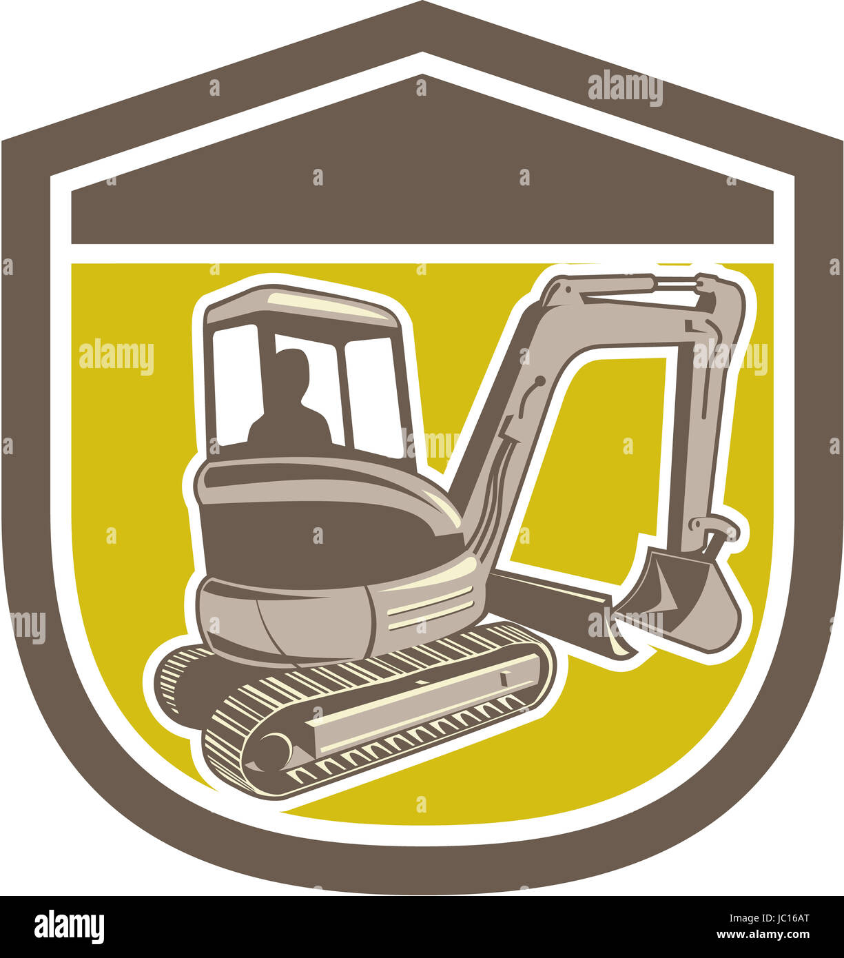 Illustration of a construction digger mechanical excavator set inside shield crest shape on isolated background done in retro style . Stock Photo