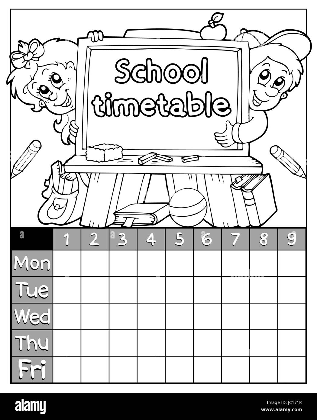 calendario da colorare - 5 School timetable happy girl picture hi-res stock photography and images - Alamy