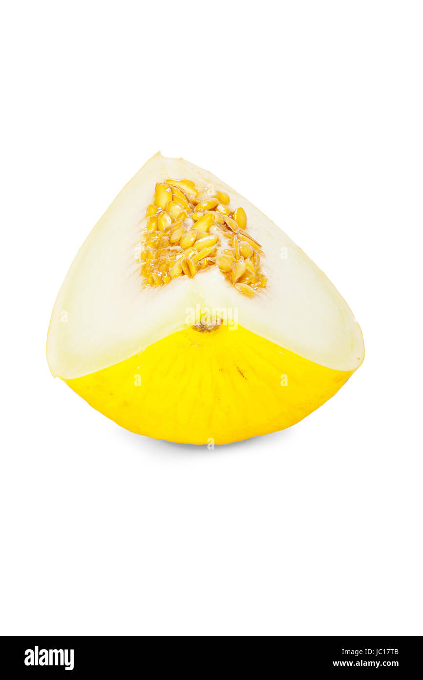 Stück einer reifen Honigmelone isoliert vor weißem Hintergrund Stock Photo