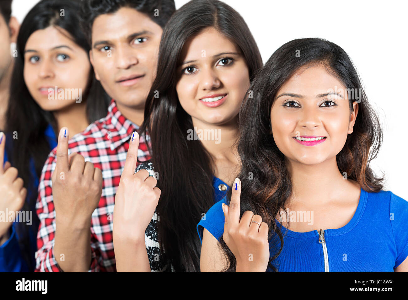 Election Finger Marking Showing Student Friends Voting Stock Photo