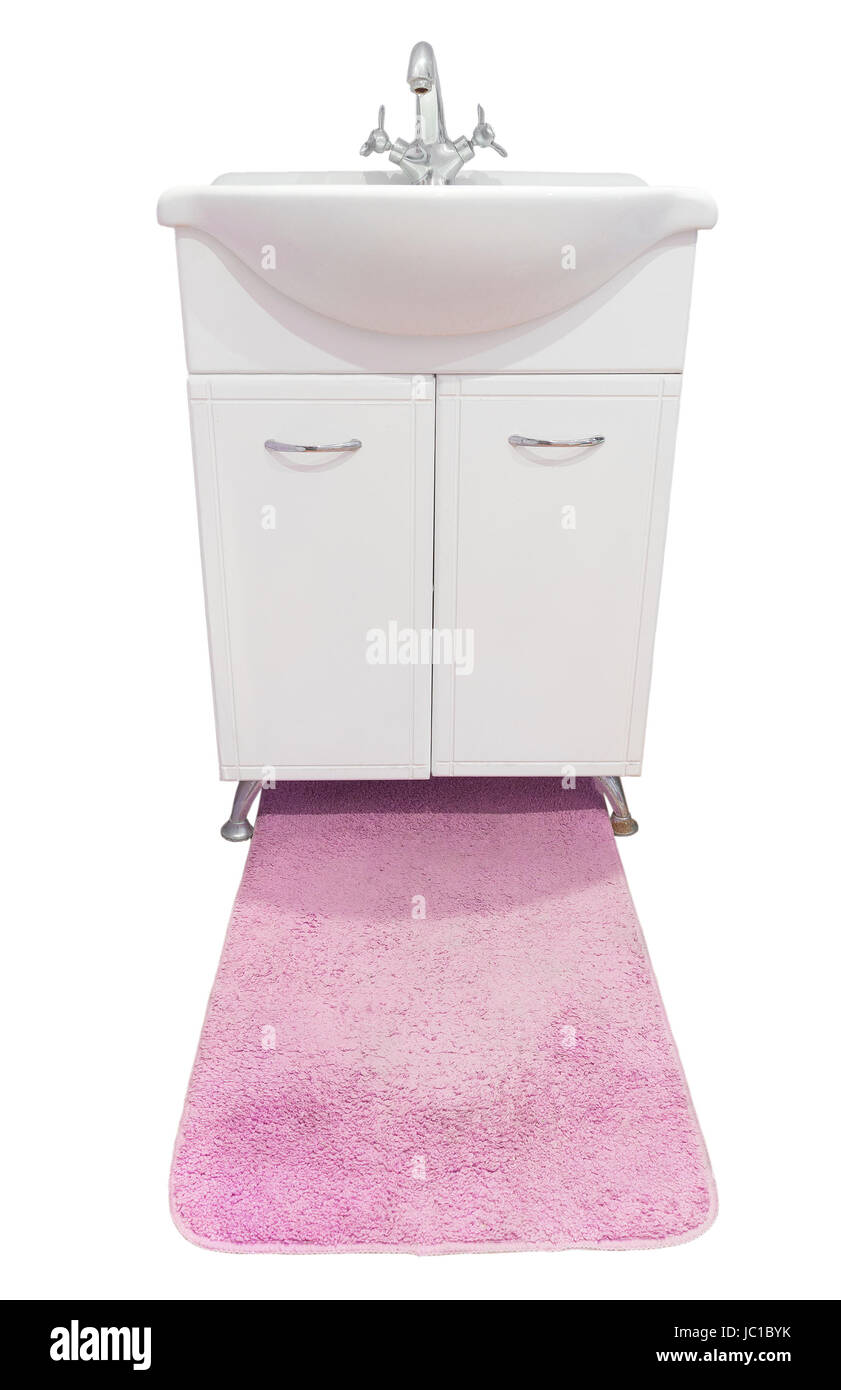 Washbasin with a rug on a white background Stock Photo