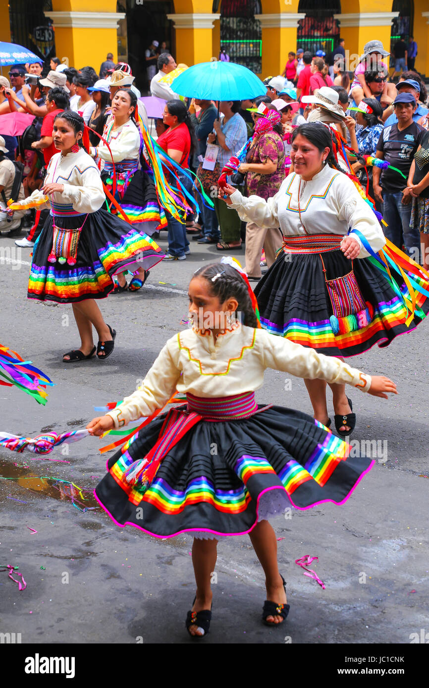 Local people dancing during Festival of the Virgin de la Candelaria in Lima, Peru. The core of