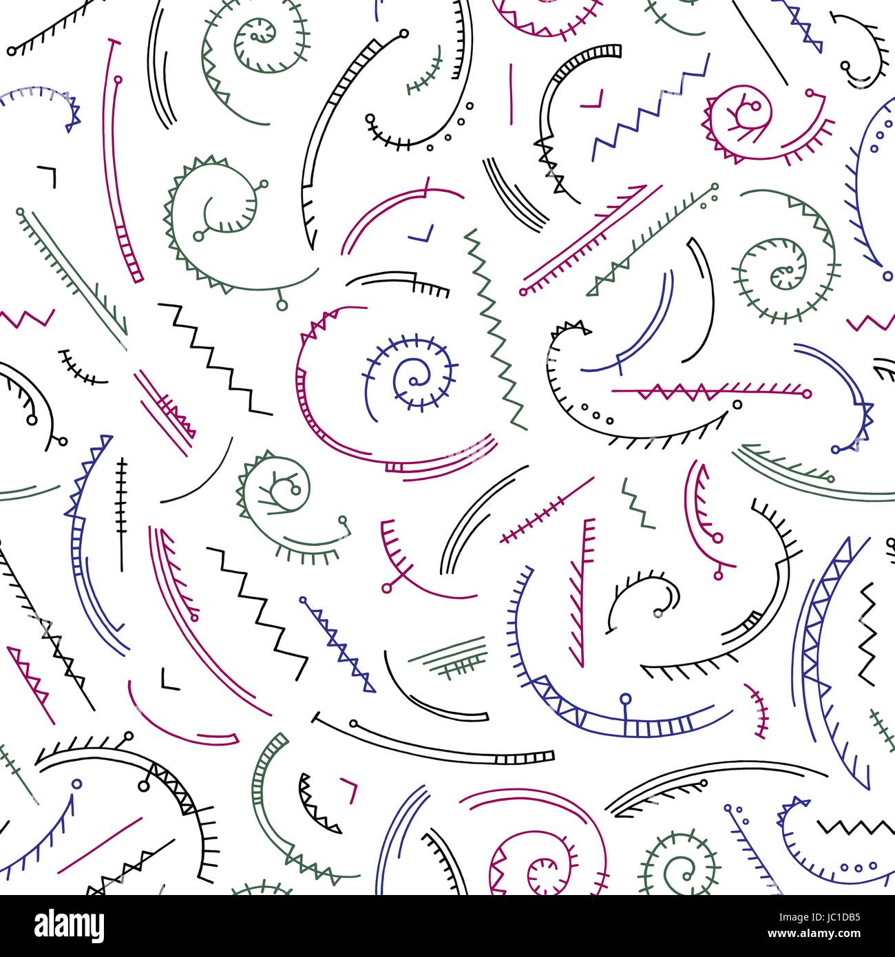 Hand drawn abstract pattern in memphis style. Vector colorful seamless ...