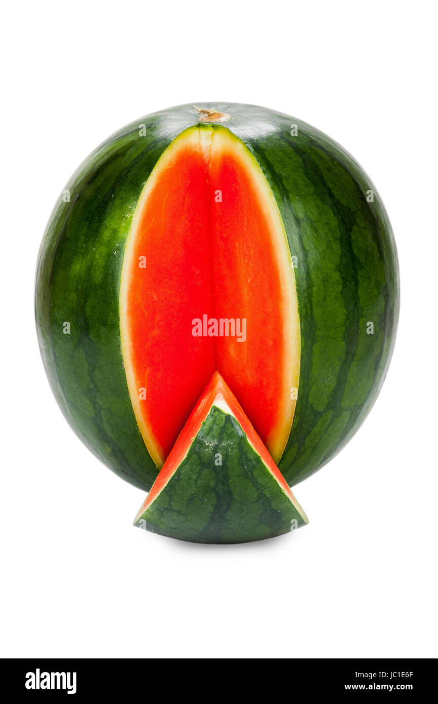 Aufgeschnittene Wassermelone isoliert vor weißem Hintergrund Stock Photo