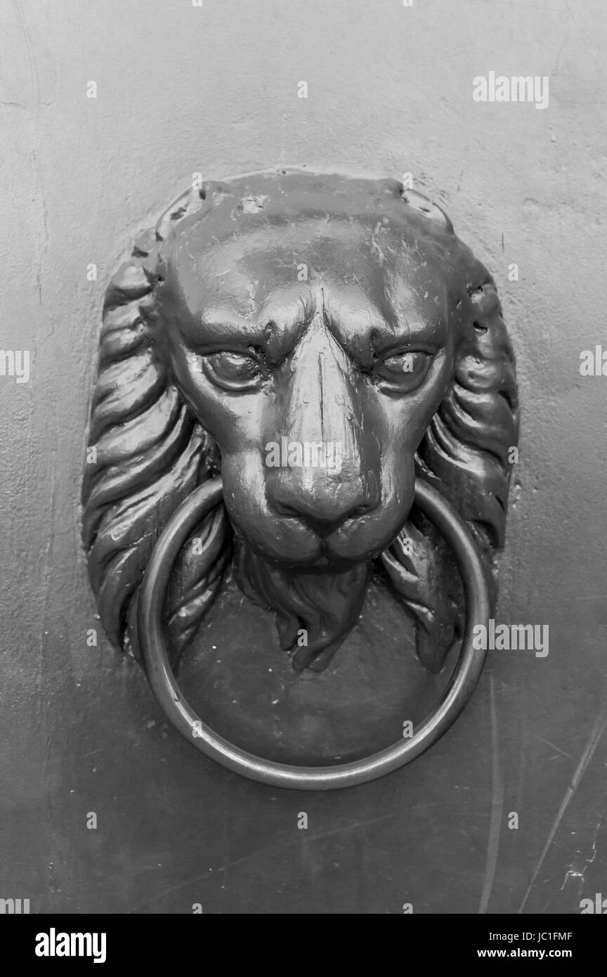 knocker in the shape of a lion, classic lion of Venice Italy Stock Photo