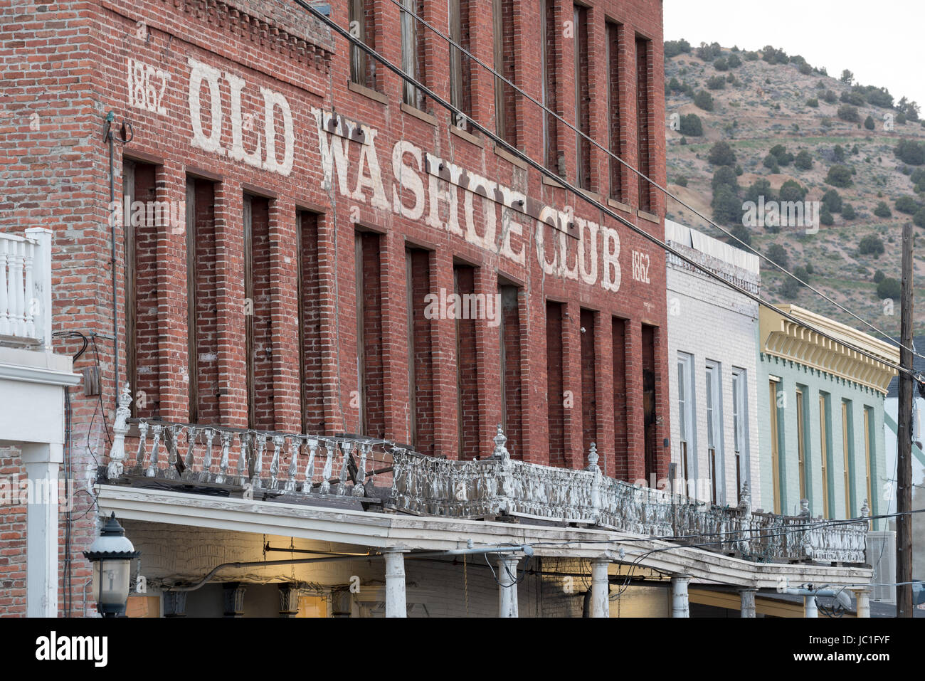 The historic Old Washoe Club tavern in Virginia City, Nevada. Stock Photo