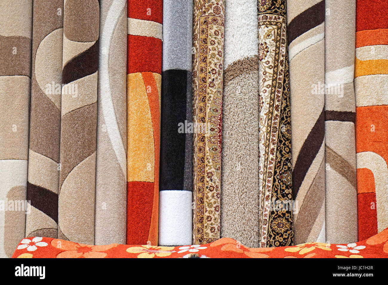 Carpet rolls in a row Stock Photo