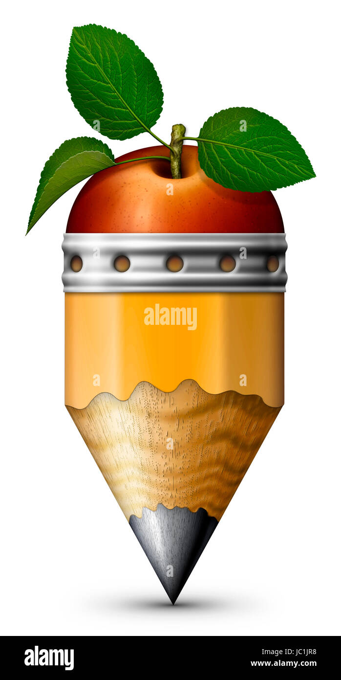 Digital illustration of a pencil with an apple replacing the eraser