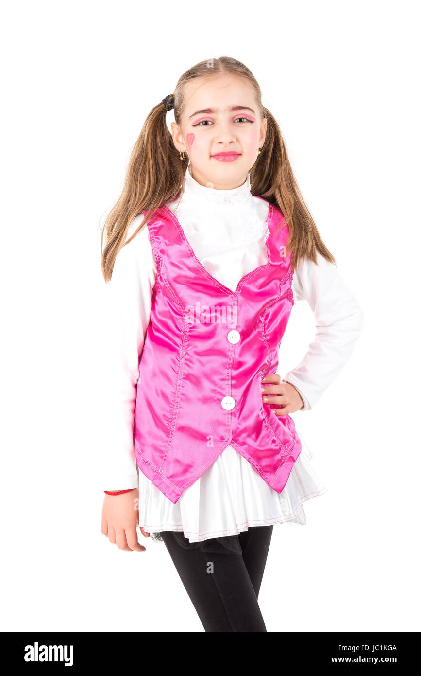 Young girl posing with costume isolated in white Stock Photo - Alamy