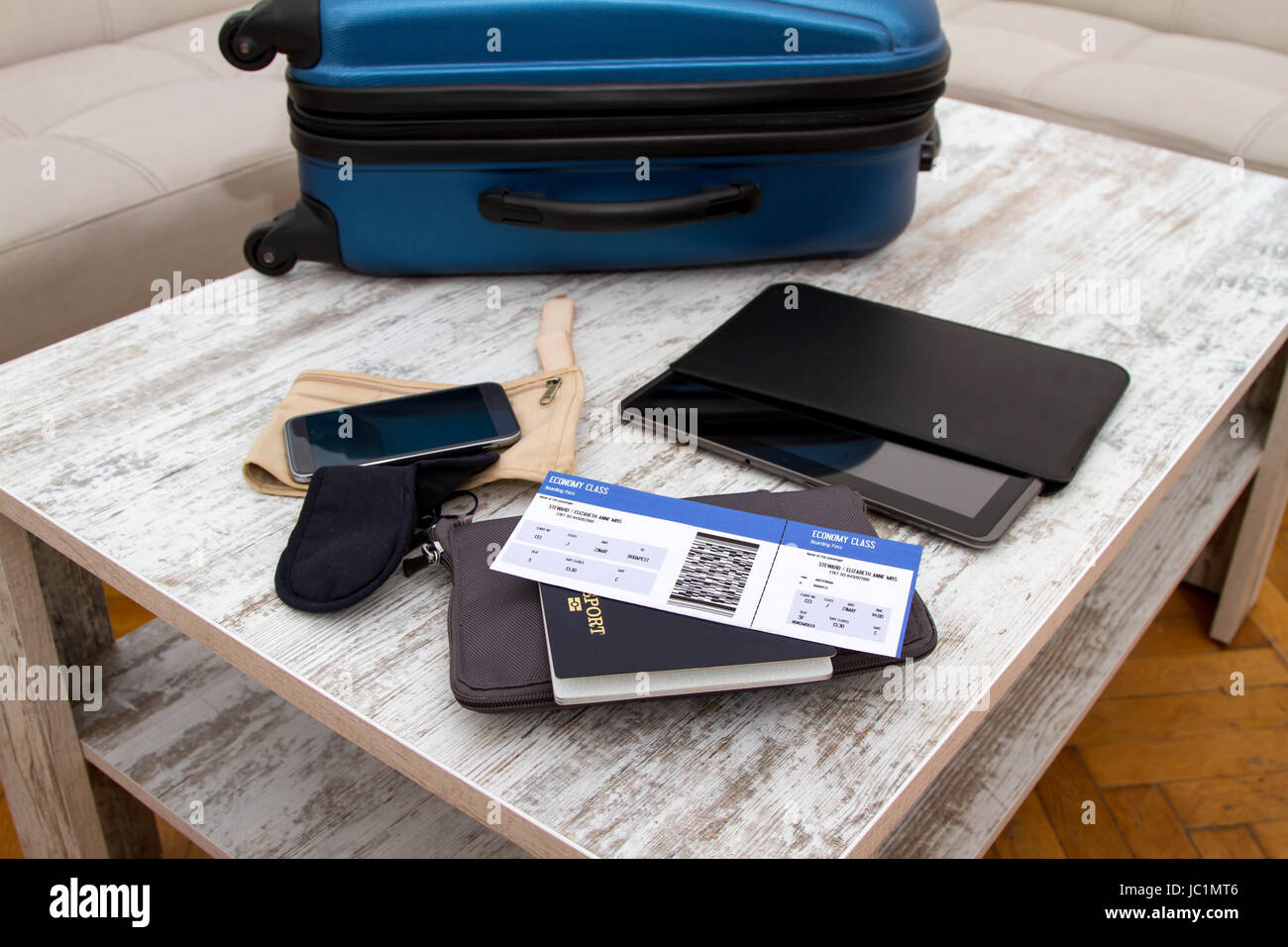 Airline ticket, passport and luggage, ready to travel Stock Photo Alamy