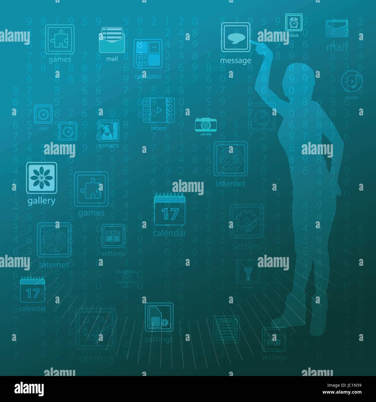 The concept of technology in one click, touch pressing to manage ...