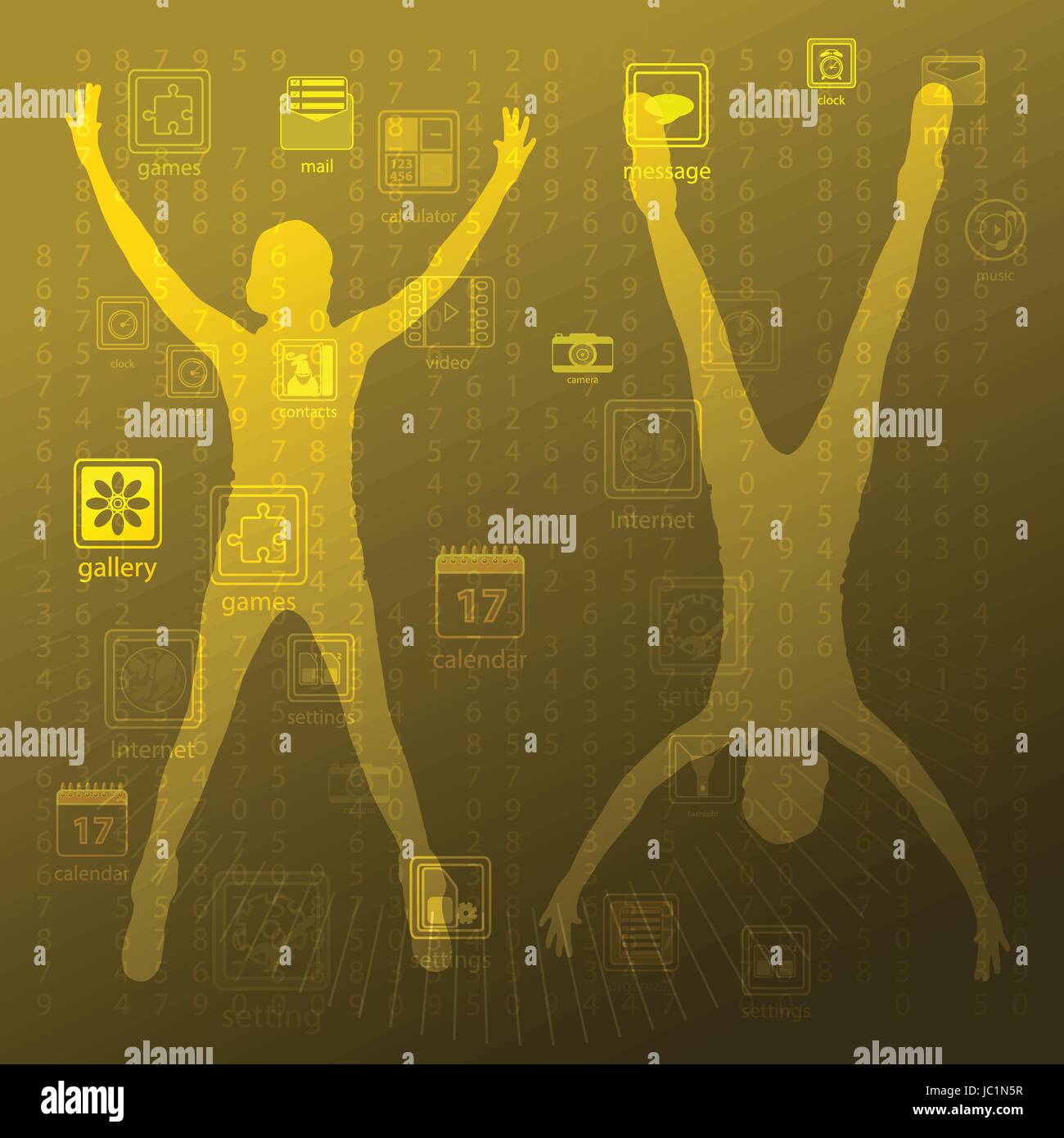The concept of technology in one click, touch pressing to manage ...
