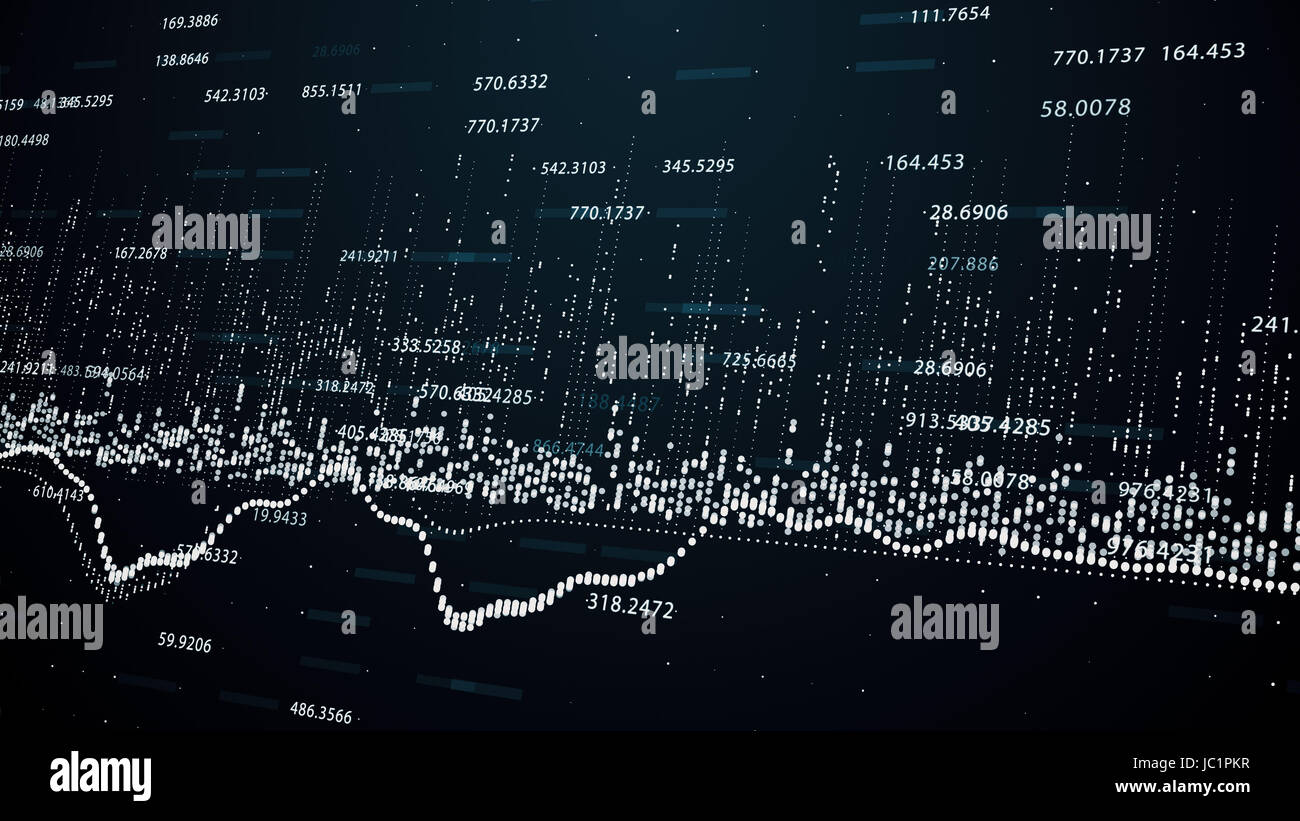 Abstract background with growing charts and flowing counters of numbers ...