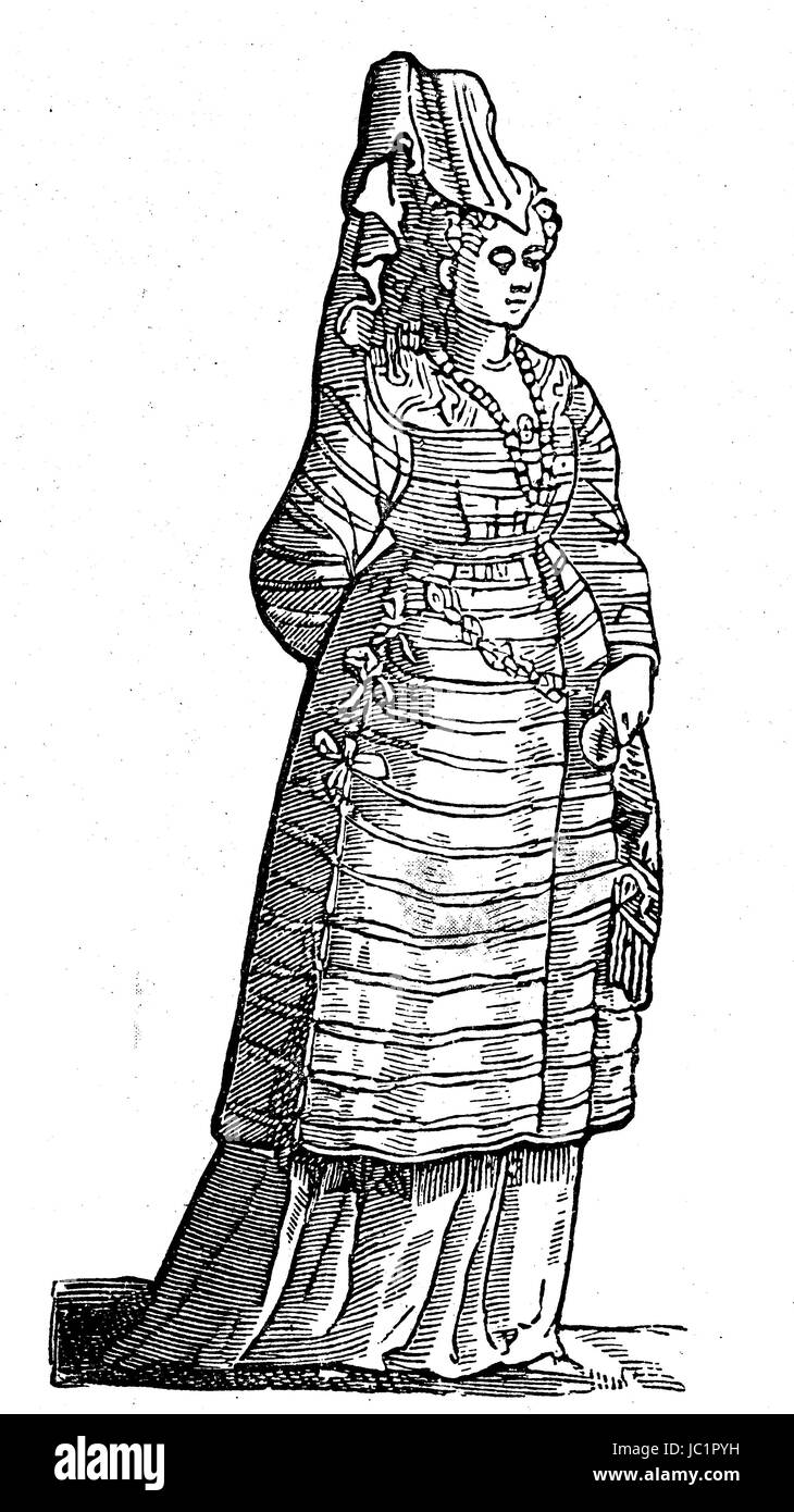A noble courtesan from Florence, Italy, woodcut 17th century, digital improved reproduction from a publication of the year 1880 Stock Photo